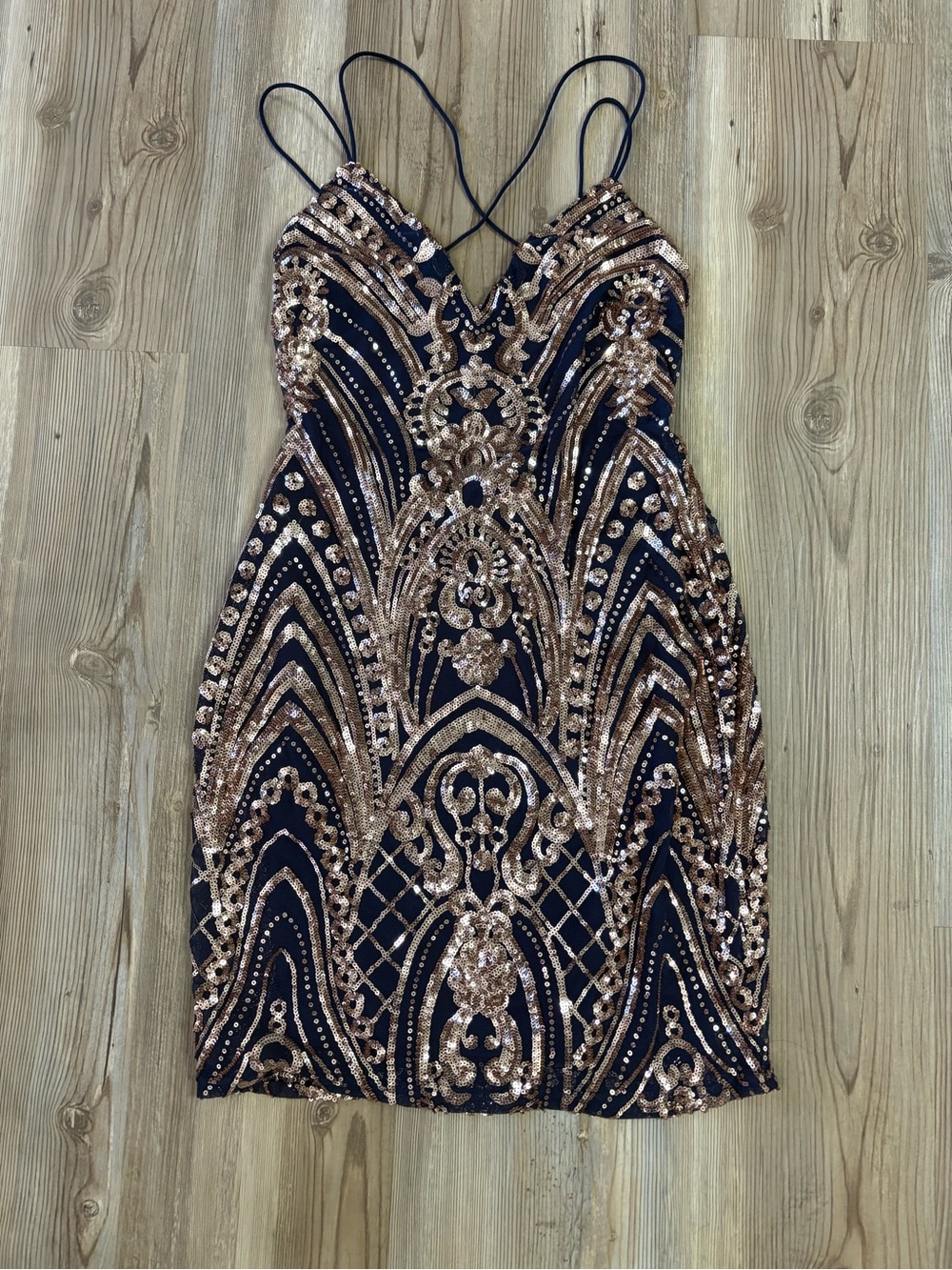 Windsor Navy and Bronze Sequin Bodycon Mini Dress Sz Small NWT